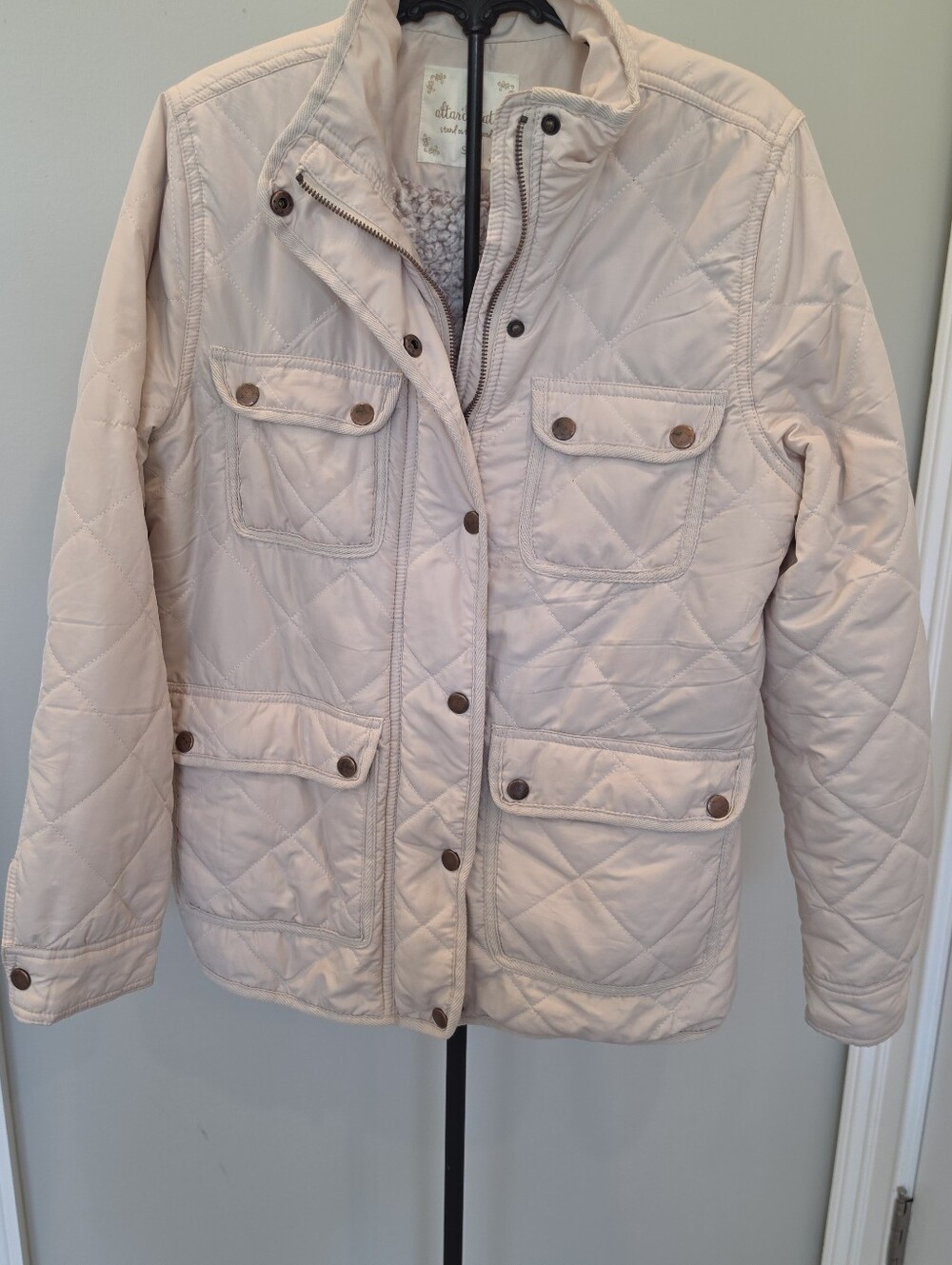 Altar’d State Womens Champagne Quilted Coat Jacket Zip Small